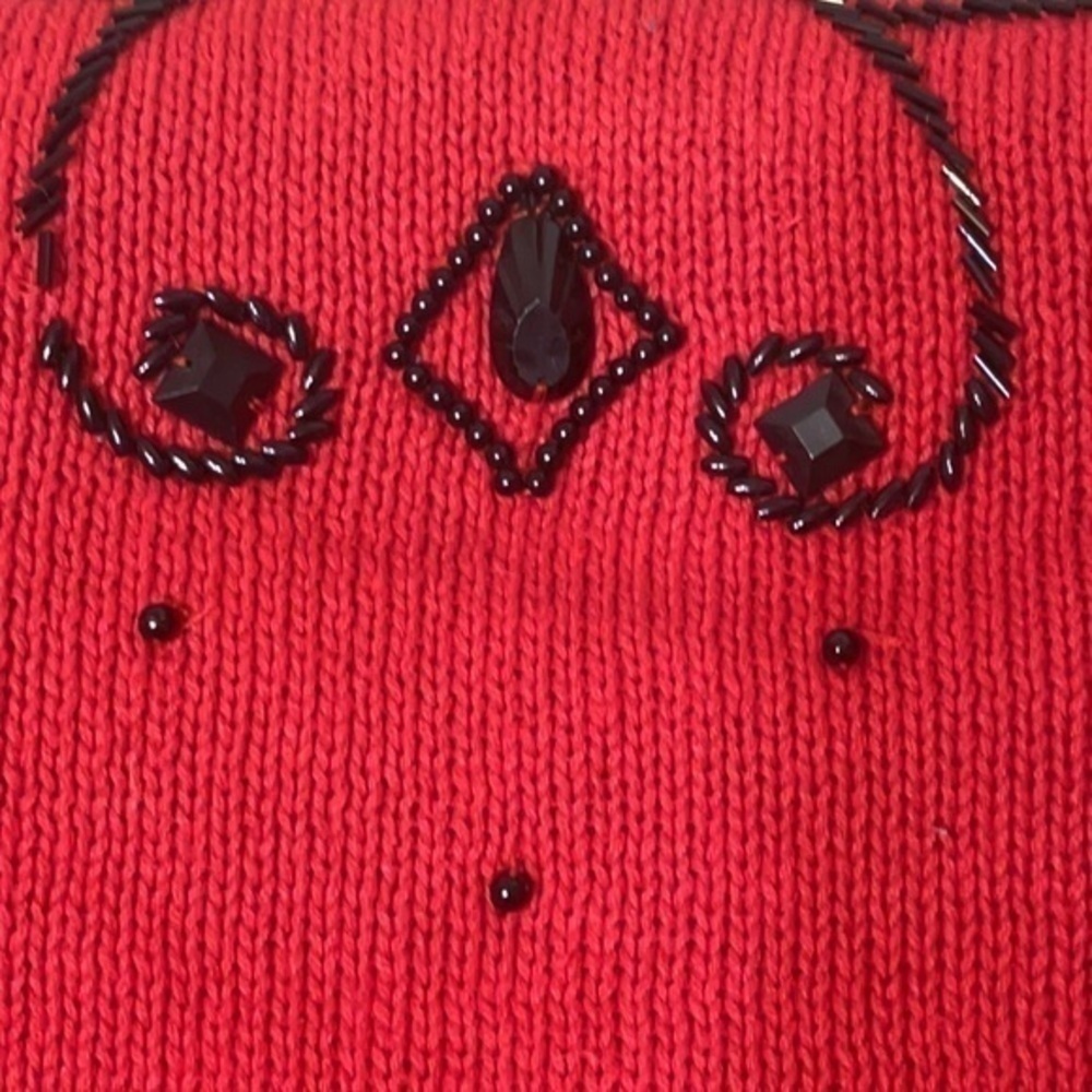 Shenanigans sweater Vintage Red black beaded ugly Christmas Size Large - Picture 5 of 11